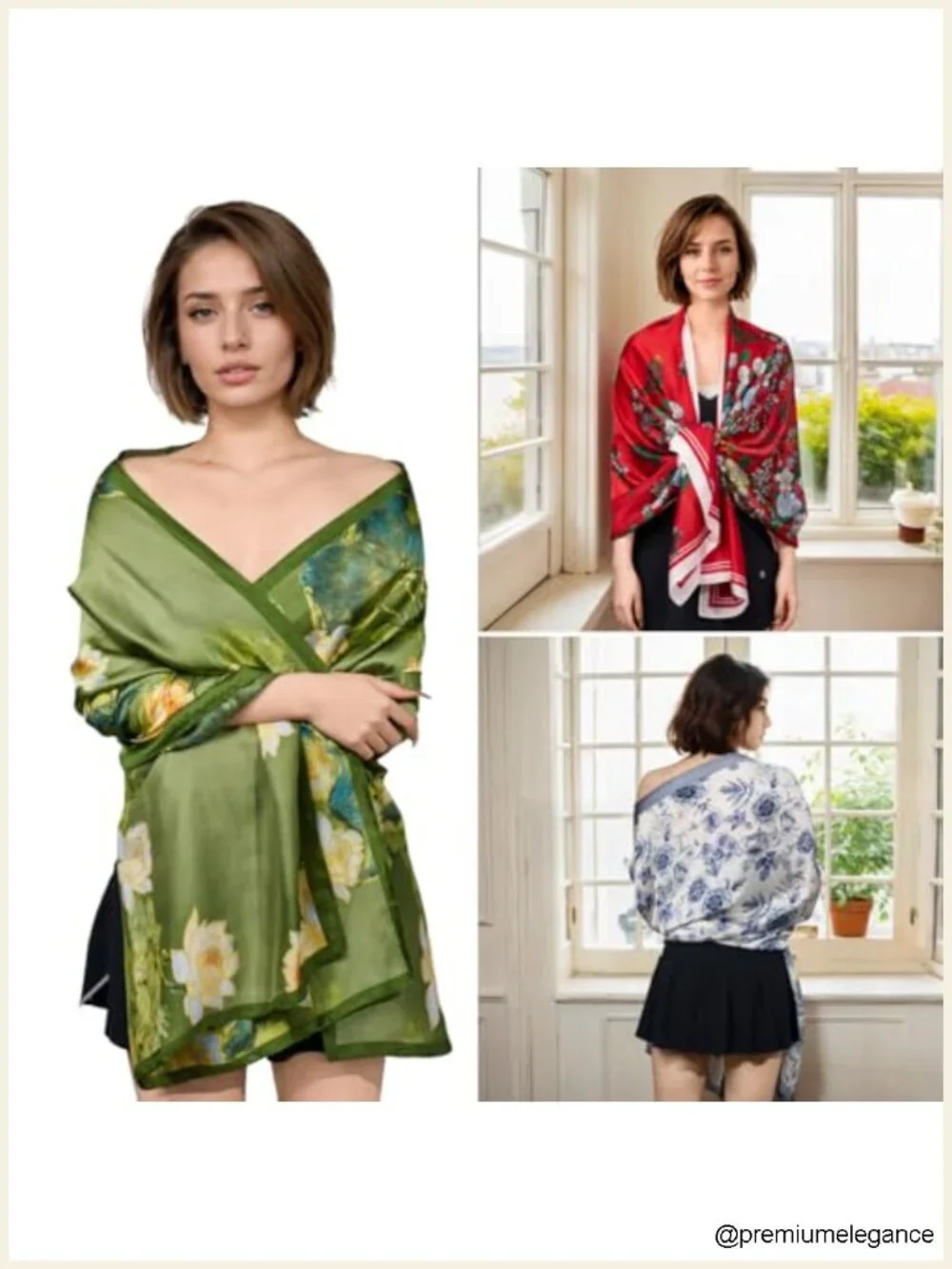 Silk Feel Scarf Wrap Pashmina Shawl Lightweight Floral Evening Wedding